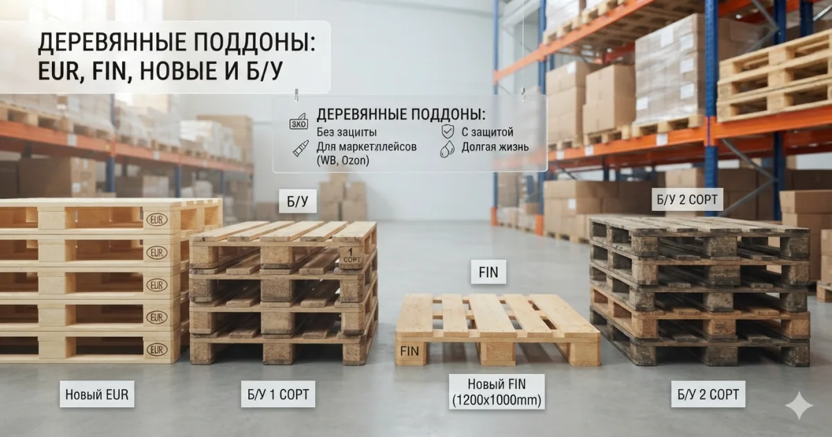 Деревянные поддоны — EUR, FIN, новые и БУ по сортам
