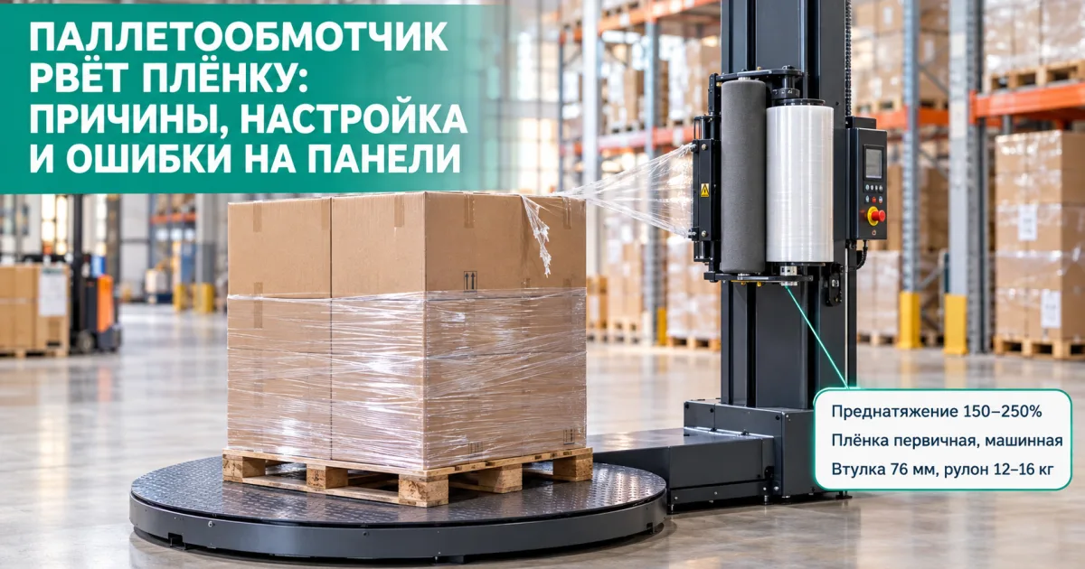 Паллетообмотчик рвёт плёнку: причины, настройка и ошибки на панели
