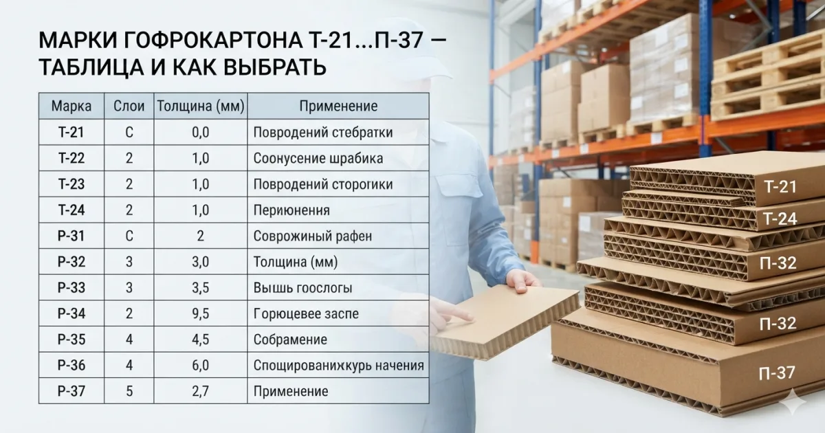 Марки гофрокартона Т-21…П-37 — таблица и как выбрать